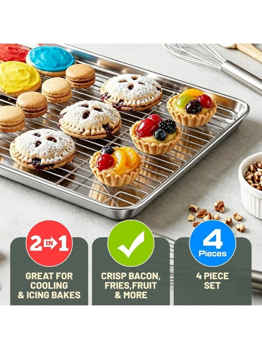Stainless Steel Baking Sheet Set with Racks - Heavy Duty, Warp Resistant, 16x12